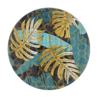 Tabla De Cortar Cortina de cadena de oro, hojas tropicales.