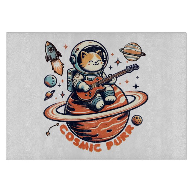 Tabla De Cortar Cosmic Purr - Astro Guitarrista Gato (Anverso)