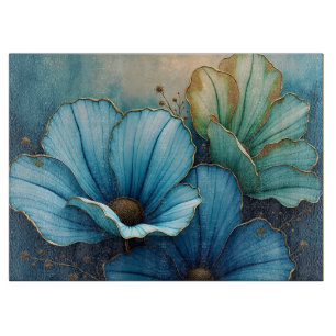 Tabla De Cortar Cosmos floral azul verde
