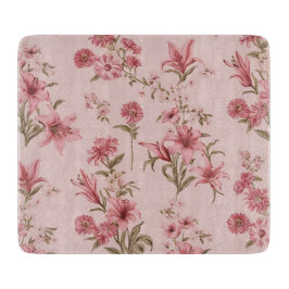 Tabla De Cortar Cottagecore floral de los lingotes blancos rosados