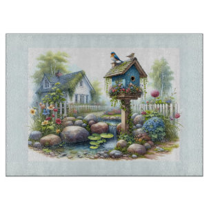 Tabla De Cortar Cottagecore Pajarera Jardín Acuarela