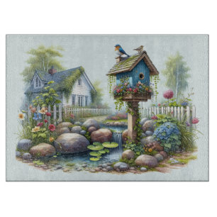 Tabla De Cortar Cottagecore Pajarera Jardín Acuarela