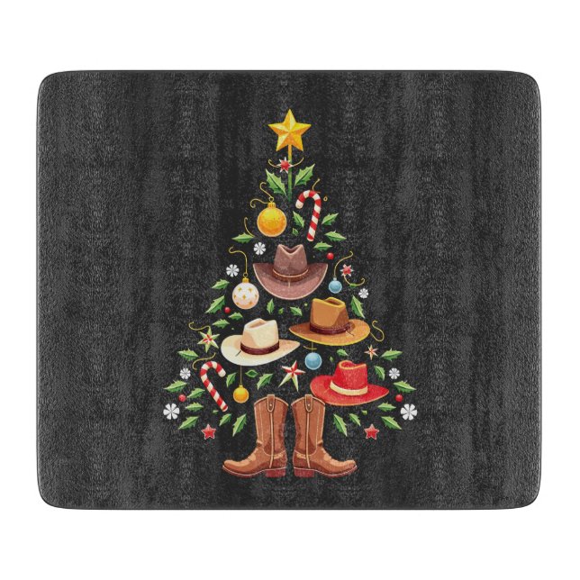 Tabla De Cortar Cowboy Western Christmas Tree Santa (Anverso)