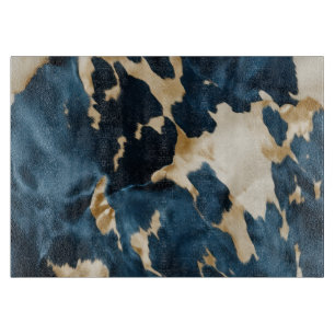 Tabla De Cortar Cowgirl Piel de vaca de crema azul de oro