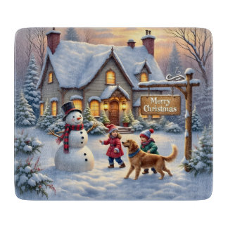 Tabla De Cortar Cozy Christmas Snow Scene Art