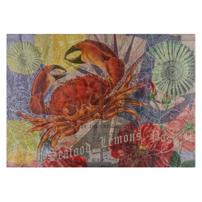 Tabla De Cortar Crab Nautical Beach Art (Anverso)