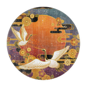 Tabla De Cortar Crane Bird Chrysanthemum Patrón japonés
