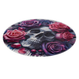 Tabla De Cortar Cráneo rodeado de vibrantes Rosas