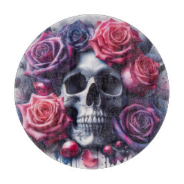 Tabla De Cortar Cráneo rodeado de vibrantes Rosas