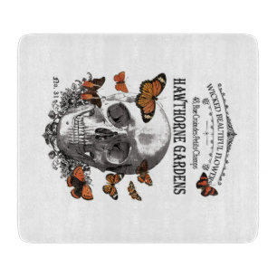 Tabla De Cortar cráneo vintage moderno de Halloween y mariposas