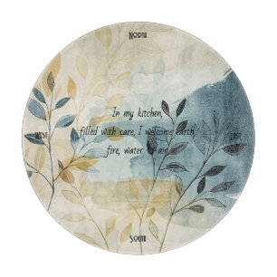 Tabla De Cortar Crea Tu Propia Flora Minimalista Dorada Azul Hoja 