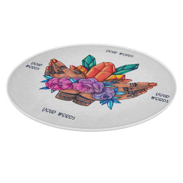 Tabla De Cortar Crea tu propia Henna Manos Cristales y Rosas (Borde)