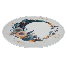 Tabla De Cortar Crea tu propia luna floral Verde azulada y dorada