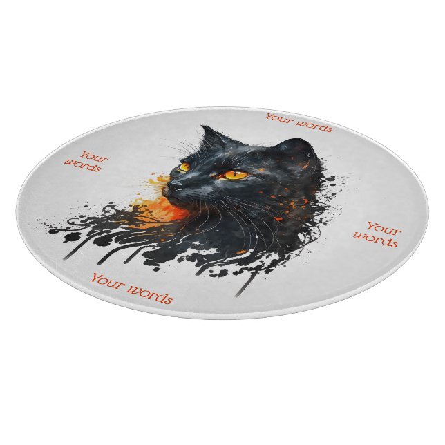 Tabla De Cortar Crea Tu Propio Busto de Gato Negro Ardiente (Borde)