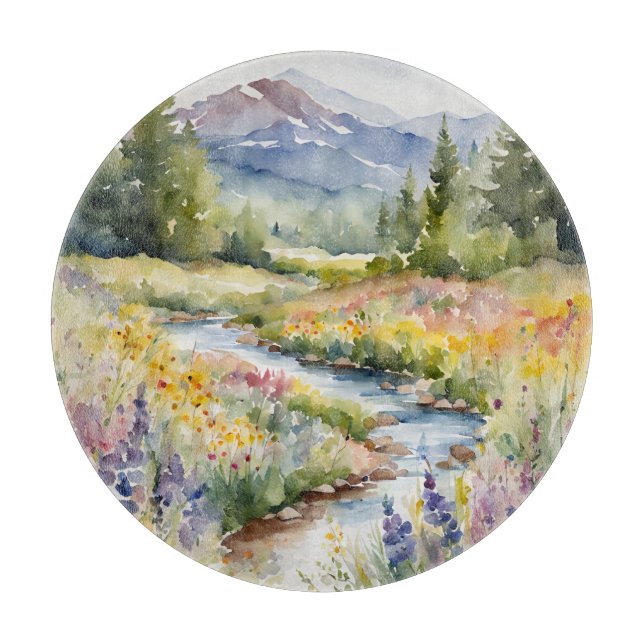 Tabla De Cortar Creek Wildflowers Mountains Waterscape Waterscape  (Anverso)