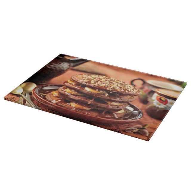 Tabla De Cortar Crepes del chocolate con los plátanos y el (Borde)