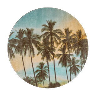 Tabla De Cortar Crepúsculo tropical: silueta de palma de coco