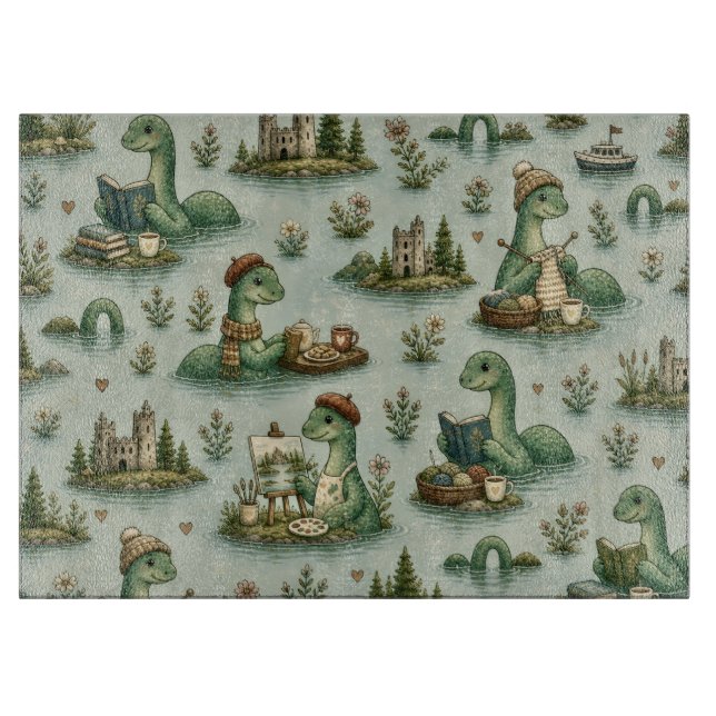 Tabla De Cortar Criptídeos Acogedores Nessie Monstruo del Lago Nes (Anverso)