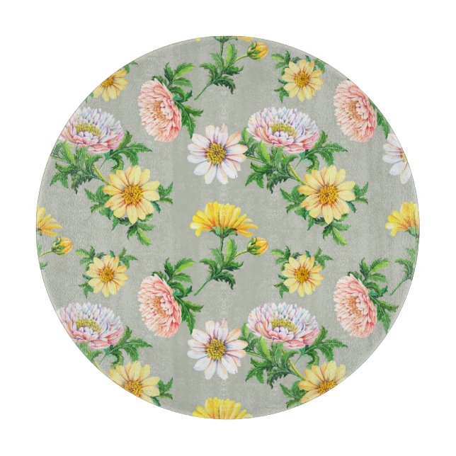 Tabla De Cortar Crisantemo acuarela, patrón floral sin fisuras (Anverso)