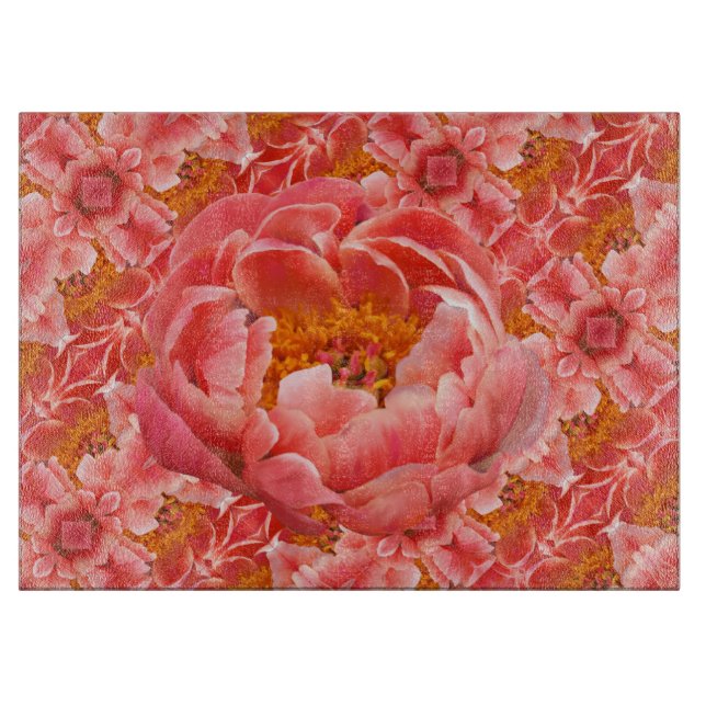 Tabla De Cortar Cristal Kitchen Cutting Board Coral Peony (Anverso)