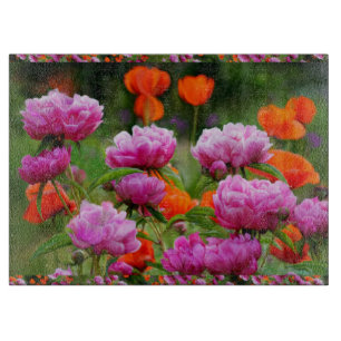 Tabla De Cortar Cristal Kitchen Cutting Board Peonies/Poppies