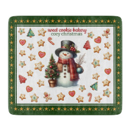 Tabla de cortar cuadrada con muñeco de nieve y gal