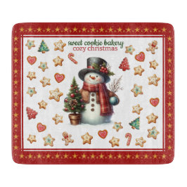 Tabla de cortar cuadrada hombre de nieve y galleta
