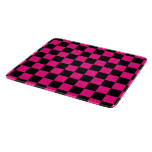 Tabla De Cortar Cuadrados a cuadros rosa caliente negro geométrico