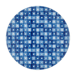 Tabla De Cortar Cuadrados Azules, Mosaico Seamless Watercolor.