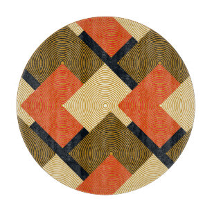 Tabla De Cortar Cuadrados Geométricos Retro: Patrón Vintage.