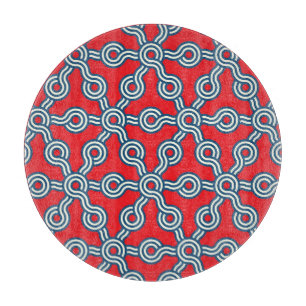 Tabla De Cortar Cuadrícula hexagonal, azul rojo, patrón geométrico