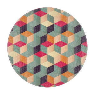 Tabla De Cortar Cuadros coloridos, patrón geométrico retro.