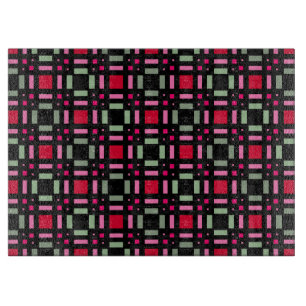 Tabla De Cortar Cuadros geométricos verde rojo negro rayas