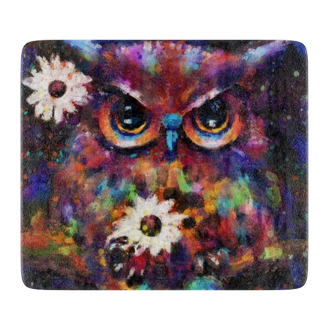 Tabla De Cortar Cuadros Impresionantes De Lechuza Floral (Anverso)