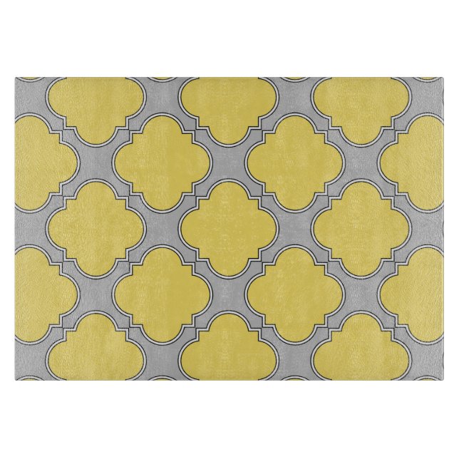 Tabla De Cortar Cuatrefoil amarillo y gris (Anverso)