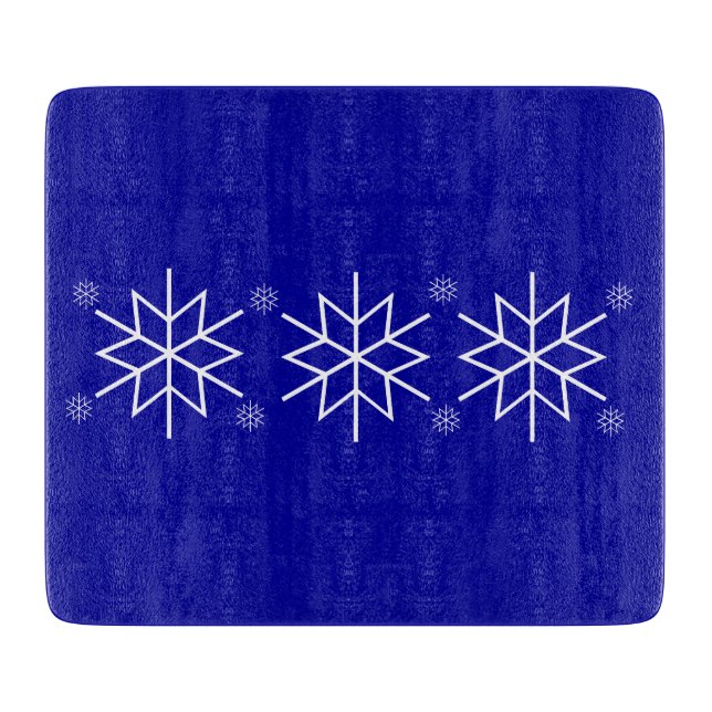 Tabla De Cortar Cubierta - Copos de nieve blancos en azul (Anverso)