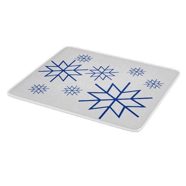 Tabla De Cortar Cubierta - Copos de nieve en azul (Borde)