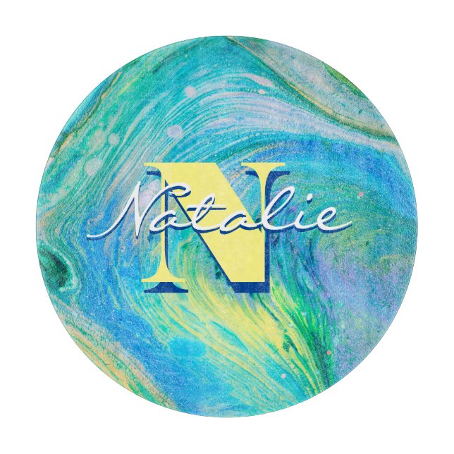 Tabla De Cortar Cubierta de arte Aqua Blue Acrylic Flow (Anverso)