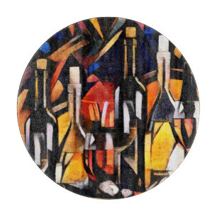 Tabla De Cortar Cubism Wine Themem: Botellas y uvas