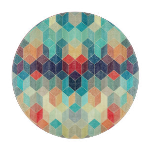Tabla De Cortar Cubos geométricos hipster: fondo de mosaico retro.