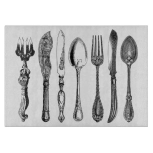 Tabla De Cortar Cuchillos y horquillas de arte de la línea de cubi