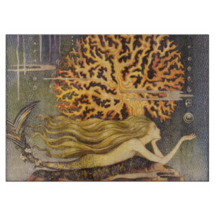 Tabla De Cortar Cuento de Hadas Vintage, Sirena en Coral Oceánico