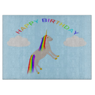 Tabla De Cortar Cumpleaños de la fantasía Unicornio Arcoiris y nub