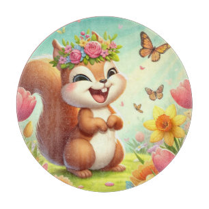 Tabla De Cortar Cura, ardilla de primavera feliz