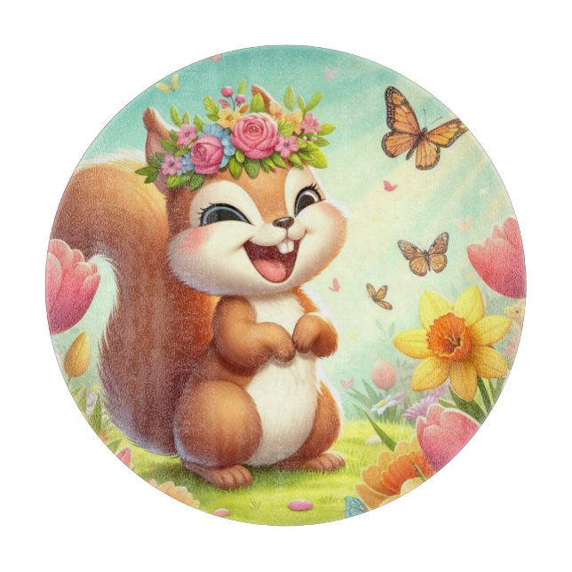 Tabla De Cortar Cura, ardilla de primavera feliz (Anverso)