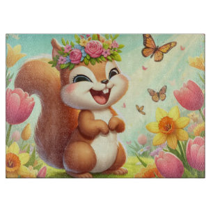 Tabla De Cortar Cura, ardilla de primavera feliz