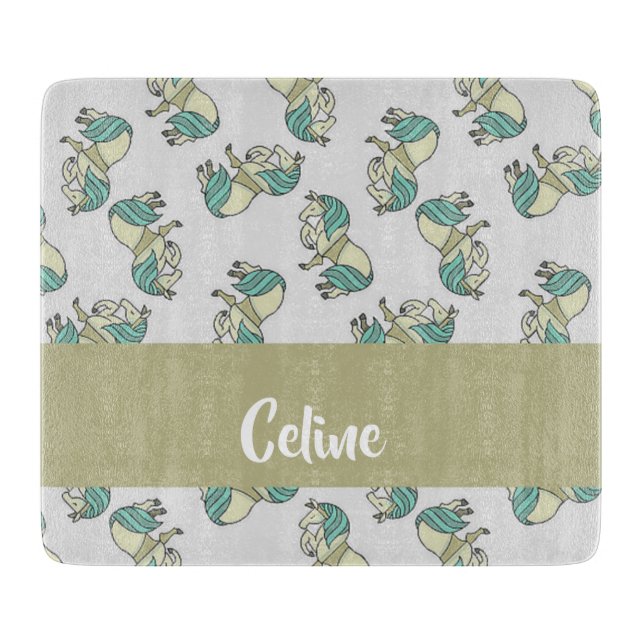 Tabla De Cortar Custom name cute horses pattern (Anverso)