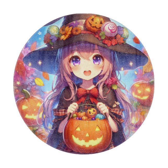 Tabla De Cortar Cute Anime Halloween Witch (Anverso)
