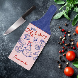 Tabla De Cortar Cute blue red baking doodles custom glass