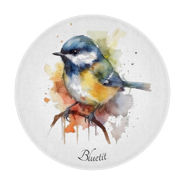 Tabla De Cortar Cute Bluetit en una sucursal, personalizado (Anverso)